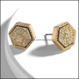 Dangle Chandelier Earrings Jewellery Hexagon Drusy Druzy Stud Gold Plated Faux Stone Resin For Women Drop Delivery 2021 3Vze1