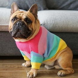 Rainbow Dog Clothes Winter Pet Sweater Fat Dog Costume French Bulldog Pets Clothing For Medium Large Dogs Coat Pet Overalls Pug 201102