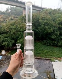 16 inch Straight Type Clear White Glass Water Bong Hookahs with Double Tree Arm Perc Bowls Downstem Accessories with Female 18mm Joint