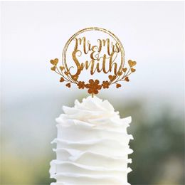 Personalised Custom Wedding Decoration Bridal Shower Mr and Mrs Last Name Rustic Cake Topper D220618