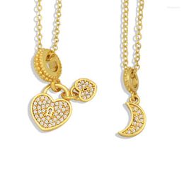Hearts Charm Beads Fit Original Necklace Luxury Woman Jewellery Sparkling CZ Crystal Dangle Moon Collier Coeur Chains
