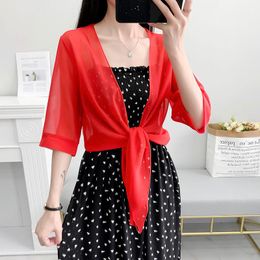 Women's Blouses & Shirts Women 2022 Summer Fashion Sun Protection Shirt Loose Casual Blouse Chiffon Female Tied Waist Elegant I18Women's