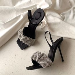 Sandalen Sommer Mode Sandalenruhrschuhe echte Lederweiche Blitzbohrer Pailletten schwarze Heels 10 cm Frauen Schuhe große Größe Sandalen Schuh