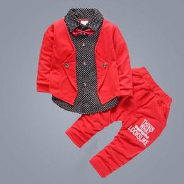 Clothing Sets Autumn Baby Gentleman Boy Bow Tie Long-sleeves Shirt Long Pant 2pcs Sport SuitClothing