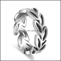 Band Rings Jewelry S925 Sier Antique Hollow Out Leaves Adjustable Women Drop Delivery 2021 Qxbd7