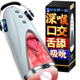 Automatic Tongue Oral sexy Sucking Male Masturbator Cup Powerful Machines Trainer Real Vagina Peni Massage Toy for Men