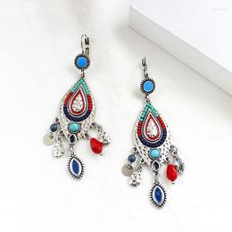 Earrings Like A Fish-shaped Hanging In Different Colours Of Metal Tassels Inlaid With Blue Red Cyan Small Beads Female Dangle & Chandelier