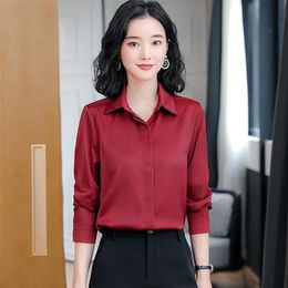 Heavyweight Silk Shirt Women Long Sleeve Shirts for Women Satin Blouse Shirt Office Lady Silk Satin White Shirts Top Plus Size 210308