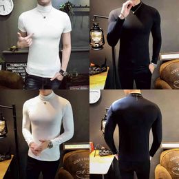 High collar T-shirt autumn fashion men's slim T-shirt high quality men's solid Colour tight pullover men's sports fitness t-shirt Y220606