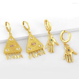 Hoop & Huggie Gold Plated Copper CZ Blue Eyes Hamsa Fatima Hand Earrings Crystal Triangle Women Jewellery Ersx19Hoop Dale22