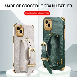 Luxury Business Leather Crocodile Texture Cover Phone Case holder Wallet cases Wristband bracket For iPhone 14 13 12 11 mini Pro Max Xs Xr MQ50