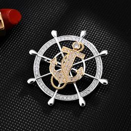 Pins Brooches Luxury Unisex Rudder Anchor Brooch Pin Men's Suit Coat Lapel Rotatable Badge Corsage Buckle Accessories For Men WomenPins