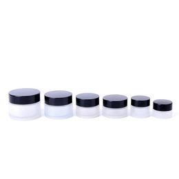 5/10/15/20/30/50g Empty Cosmetic Jar Pot Black Frosted Glass Refillable Ointment Bottles Eye Shadow Face Cream Container YF0071