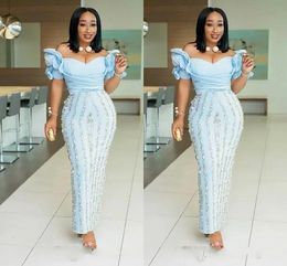 2022 Gorgeous Aso Ebi african Evening Dresses Off the Shoulder Ruched 3D Floral Plus Size Long Elegant Prom Dresses Csutom Made B0606x11