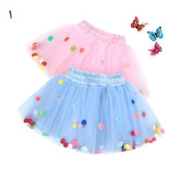 New Baby Girls Tutu Skirts Kids Elastic Waist Pettiskirt Girl Princess Tulle Skirt Colorful Pompom mini Skirts Children Clothing