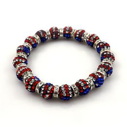 US National Flag Bracelet Rhinestone Disco Ball Strands Beaded Stretchy Bracelets 5pcs/Lot