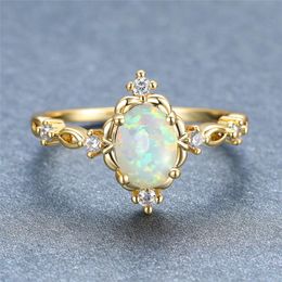 Wedding Rings Cute Female Blue Green Purple Crystal Ring White Opal Oval Stone Engagement Charm Gold Silver Colour For WomenWedding