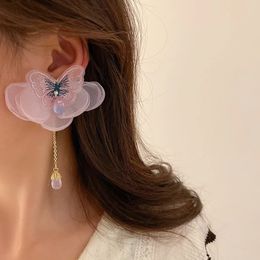 Dangle & Chandelier new Simple flower sweet tassel earrings crystal long petals eardrop Women Drop earrings Jewelry