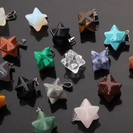 14mm Merkaba Hexagram Star Qaurtz Chakra stone Charms Energy Healing Reiki Crystal Carvings Pendant for Jewelry Making