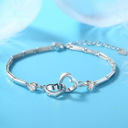 Charm Bracelets Charms Bangles For Women Valentine's Days Gift Cubic Zircon Double Heart Bracelet JewelryCharm Inte22