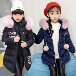 Children Baby Plush Hooded Plush Jacket 2021 New Winter Girl Cotton Quilted Jacket Thickened Medium Length Jacket J220718
