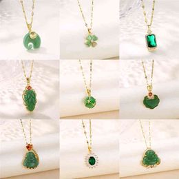 Elegant Exquisite Green Pendant Stainless Steel Jewelry Necklaces For Women Girls Amazing Birthday Gift Female Clavicle Chain H220409