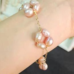 Link Chain Fashion Women 2022 Design Natural Freshwater Pearl Bracelet Single Layer Golden Plating For Party Gifts Trum22