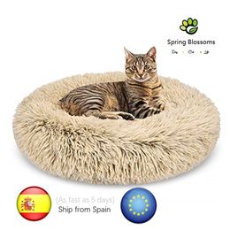 European Line Donut Dog Cat Bed Soft Plush Pet Cushion Anti Slip Machine Washable Self Warming Improved Sleep for Cats LJ200918