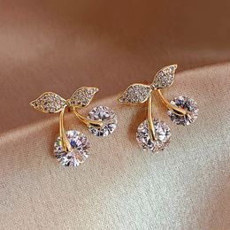 Temperament Cherry Earrings Crystal Stud Earring Simple Shiny CZ Diamond Earrings Beautiful Jewellery Gifts for Women