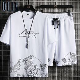 OEIN Mens Shorts Sets Fashion Streetwear Printing T Shirts Sports Shorts Suits Summer Casual Men Clothing Sets Tracksuits 220602