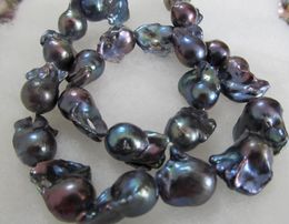 Chains Beautiful 18"15-20mm Natural Tahitian Black Baroque Pearl NecklaceChains Elle22