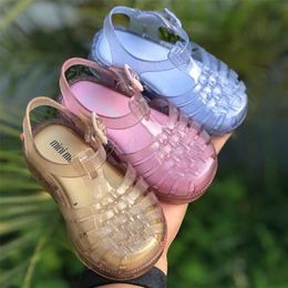 Mini Melissa Girls Roma Jelly Sandals Princess Sparkle Fashion Jelly Shoes Kids Candy Colour Beach wear for Children HMI043 220621