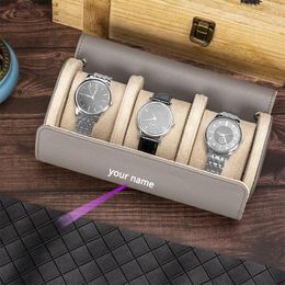 Watch Boxes & Cases Luxury Case Imitation Leather Roll Box 3 Slots Automatic Watches Tourbillon Storage Laser Engraving Logo Text PatternWat