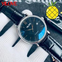 Luxury Ship Party Luxury Men's Business Watch 40mm Round Stainless Steel Leather Case Strap Clock Automatic Dating Mechanical Movement Sapphire Wristwatch