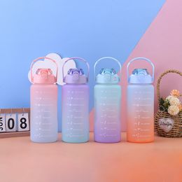 Big volume 2L Gradient plastic water bottle mugs tumblers for home and outdoor with time capacity scale