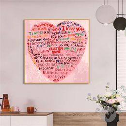 Custom Qualquer nome Pintura de lona Pintura 100 Idiomas Eu amo você Poster Picture Personalizado para Quarto Decoração de Wall Decoração Sem quadro 220702