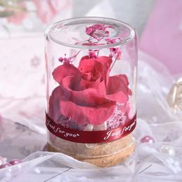 Decorative Flowers & Wreaths Eternal Rose Real Flower Dried In Glass Gift For Mom Girlfriend Birthday Romantic Wedding DecorationDecorative