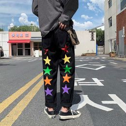 Men's Jeans Preppy Style Stars Print Black Hip Hop Men Baggy Pants Fashion Harajuku Straight Casual Denim Trousers PantalonesMen's