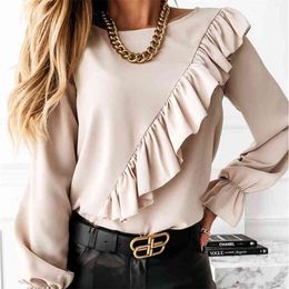 Womens Tops and Blouses Elegant Long Sleeve Ruffles OL Shirt Ladies Office Lady chemise femme Party Club Tee Streetwear 210401