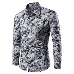 Men's Casual Shirts Men Clothing 2022 Shirt Summer Lapel Printing Long-sleeved Floral Camisas Para Hombre