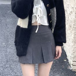 HOUZHOU Korean Fashion Grey Pleated Skirt Women Vintage Cute High Waist Sexy Mini Skirts Kawaii Preppy Style Summer Streetwear 220701