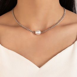 Exquisite Pearl Stone Pendant Necklace for Women Simple Chain Choker Alloy Metal Wedding Jewelry Collar