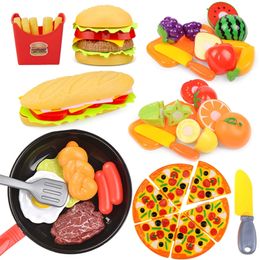 Kids Simulation Food Kitchen Toy Pretend Play Cooking Toys Cookware Pot Hamburger dog Fries Pizza Interactive Toys For Girls 220725