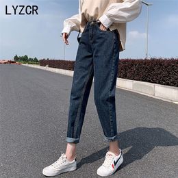 LYZCR Vintage Harem Jeans Woman Loose White Boyfriends Jeans For Women Denim Pencil Pants High Waist Jeans Mom Fit Femme 210302