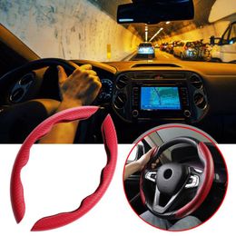 Steering Wheel Covers 2Pcs Car Auto Vehicle Non-Slip Cover Carbon Fibre Universal Red Durable Decoration Interior AccessoriesSteering CoverS