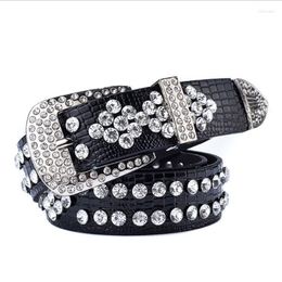 Belts Fashion Western Cowgirl Cowboy Bling Pin Buckle Inlaid Trendy Rivet Belt Ladies Wild Waist Chain Rhinestone Diamond Metal BeltBelts Fo