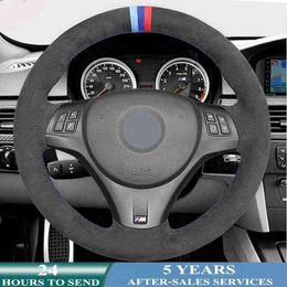 Custom Car Steering Wheel Cover Black Suede Steering Wheel Braid For Bmw M Sport M3 E90 E91 E92 E93 E87 e81 E82 E88 X1 E84 J220808