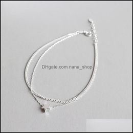 Anklets Jewelry Real 925 Sterling Sier Ankle Bracelet Fine Double Layers Star Charm For Women Girls Lovely Gift Yma013 Drop Delivery Nk