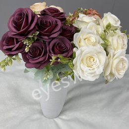 Artificial Roses Flowers 9 Branches Vintage Roses Bouquet for Wedding Home Table Centerpiece Party DIY Decor