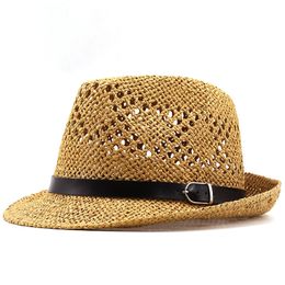 Summer men Fedora Hats for Women Straw Sun Hats Wide Brim summer Visor Cap Solid Straw Jazz Hat Beach cap Sombrero Panama Gorras 220507